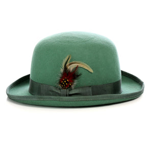 Premium Wool Hunter Green Derby Bowler Hat - Ferrecci USA 