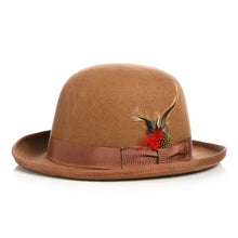 Load image into Gallery viewer, Premium Wool Tan Derby Bowler Hat - Ferrecci USA 

