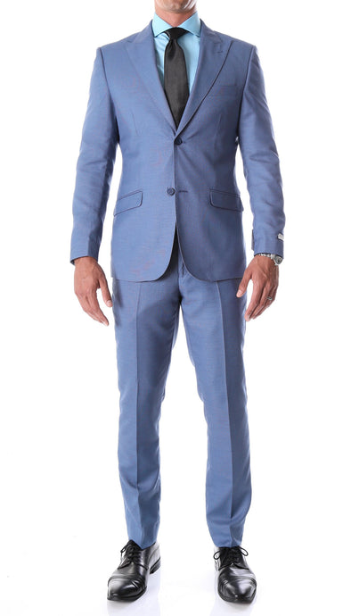 Detroit Blue Birdseye Peak Lapel 2 Piece  Slim Fit Suit - Ferrecci USA 