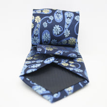 Load image into Gallery viewer, Mens Dads Classic Navy Floral Pattern Business Casual Necktie &amp; Hanky Set DF-5 - Ferrecci USA 
