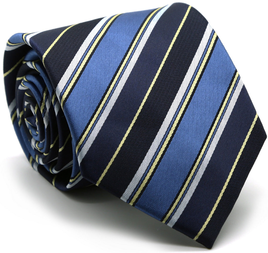 Mens Dads Classic Navy Striped Pattern Business Casual Necktie & Hanky Set DO-1 - Ferrecci USA 