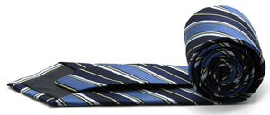 Mens Dads Classic Navy Striped Pattern Business Casual Necktie & Hanky Set DO-1 - Ferrecci USA 