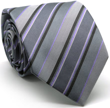 Load image into Gallery viewer, Mens Dads Classic Grey Striped Pattern Business Casual Necktie &amp; Hanky Set DO-4 - Ferrecci USA 
