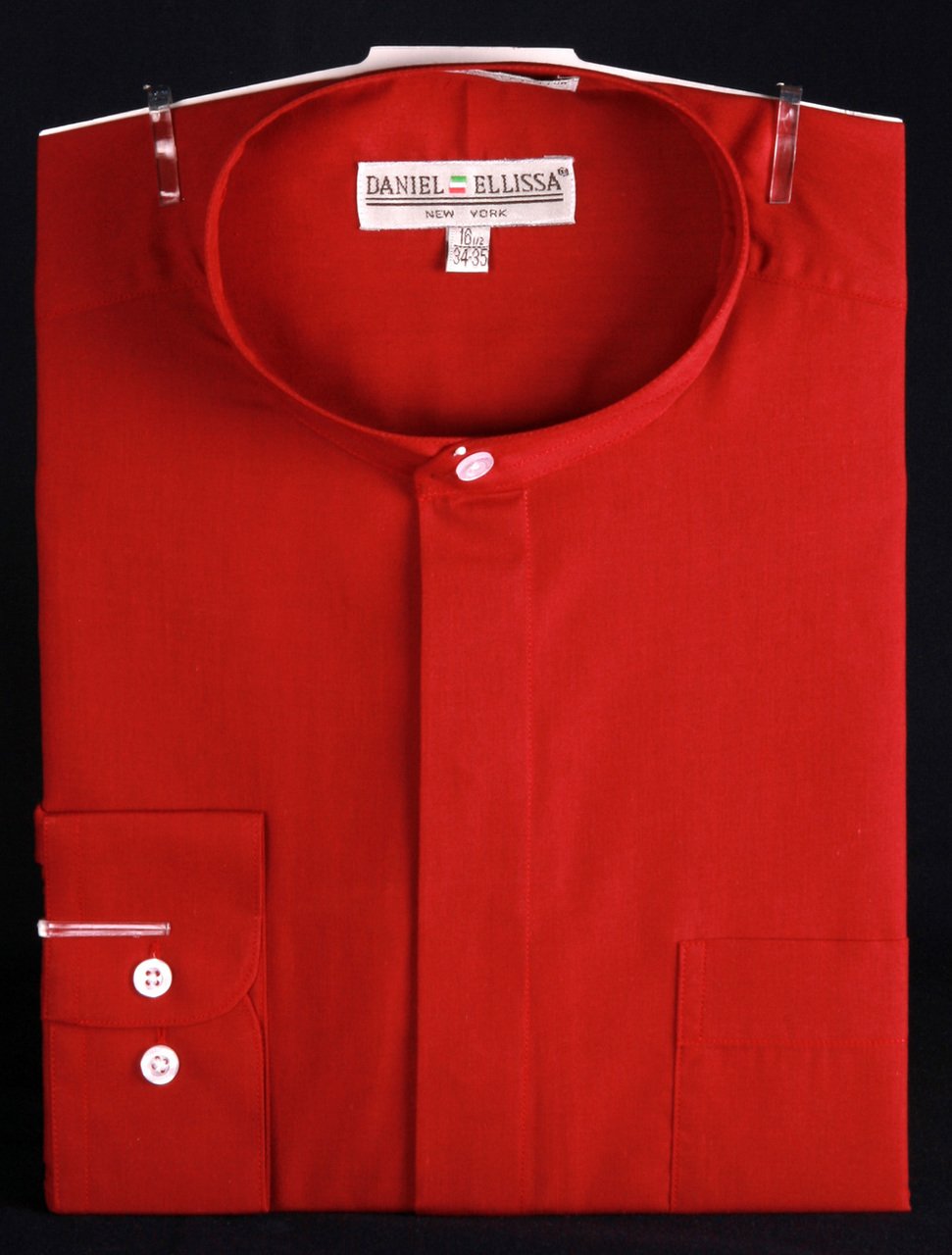 Banded Collar Dress Shirt-Red
