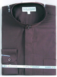 Banded Collar Dress Shirt-Light Dark Brown