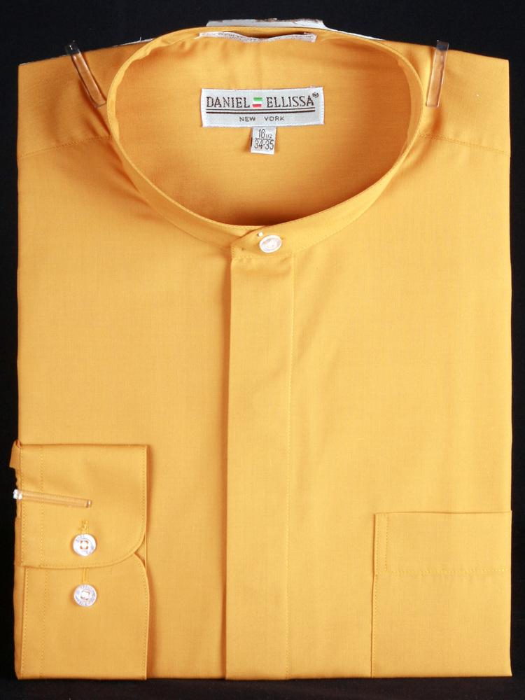 Banded Collar Dress Shirt-Mustard