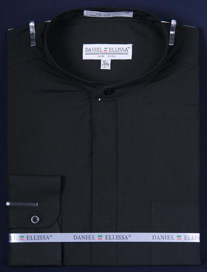 Banded Collar Dress Shirt-Black