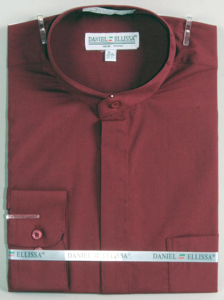 Banded Collar Dress Shirt-Light Burgundy