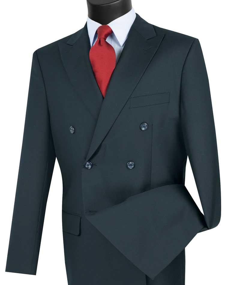 Men's Executive Double Breasted Suit Solid Navy