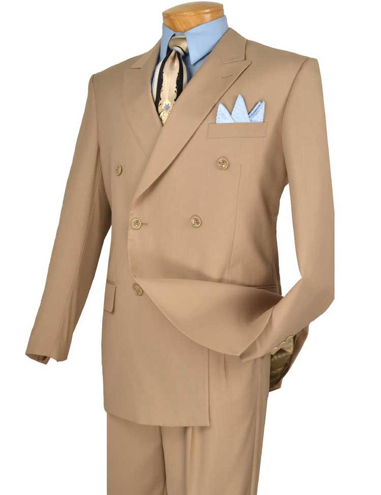 Men's Executive Double Breasted Suit Solid Beige