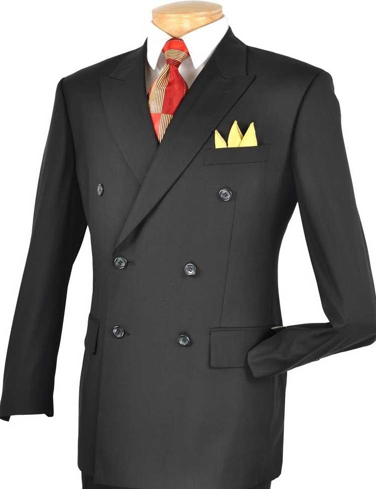 Men's Executive Double Breasted Suit Solid Black