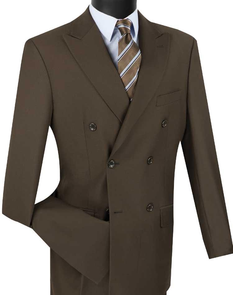 Men's Executive Double Breasted Suit Solid Brown