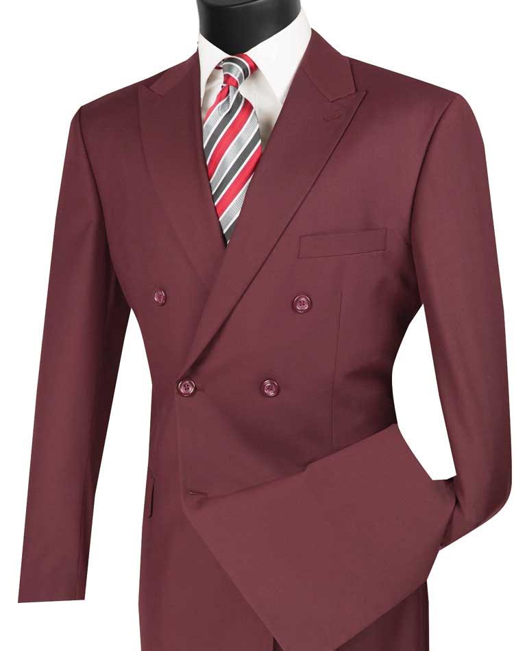 Men's Executive Double Breasted Suit Solid Burgundy