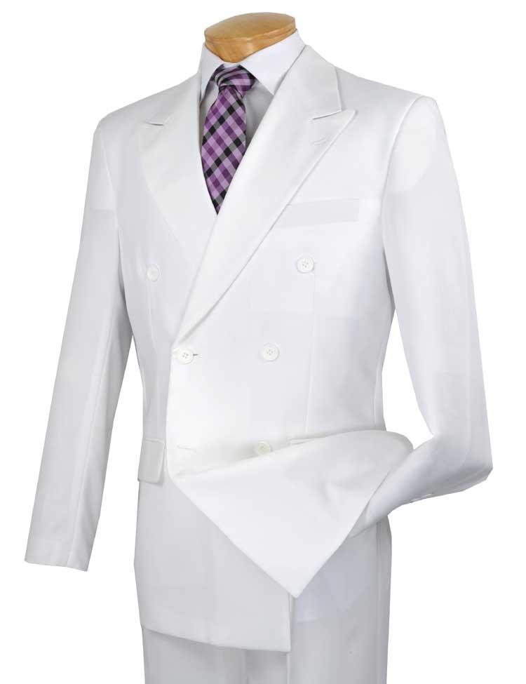 Men's Executive Double Breasted Suit Solid White