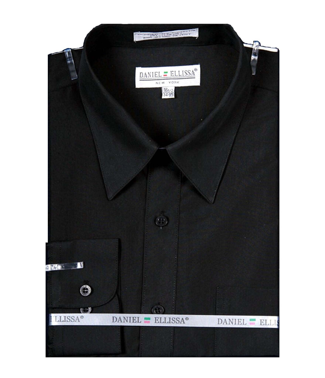 Men's Basic Dress Shirt  with Convertible Cuff -Color Black