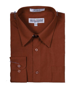 Men's Basic Dress Shirt  with Convertible Cuff -Color Brown