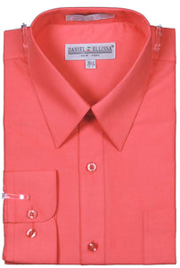 Men's Basic Dress Shirt  with Convertible Cuff -Color Coral