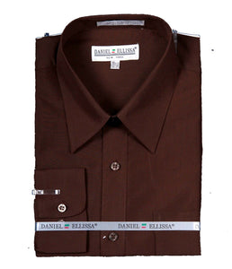 Men's Basic Dress Shirt  with Convertible Cuff -Color Dark Brown