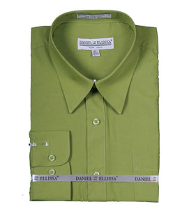 Men's Basic Dress Shirt  with Convertible Cuff -Dark Lime