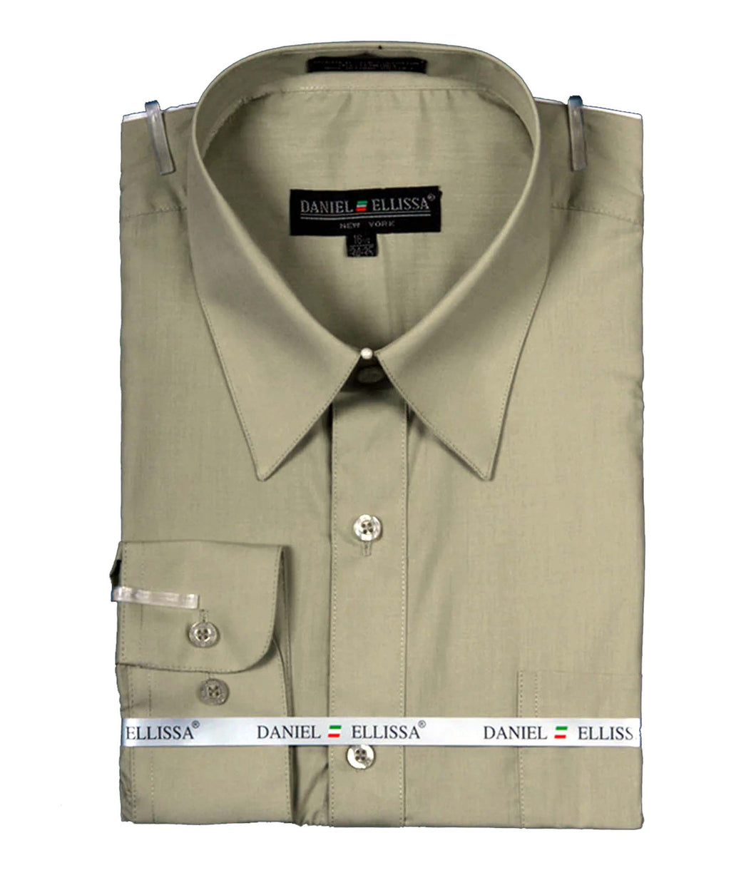 Men's Basic Dress Shirt  with Convertible Cuff -Color Olive