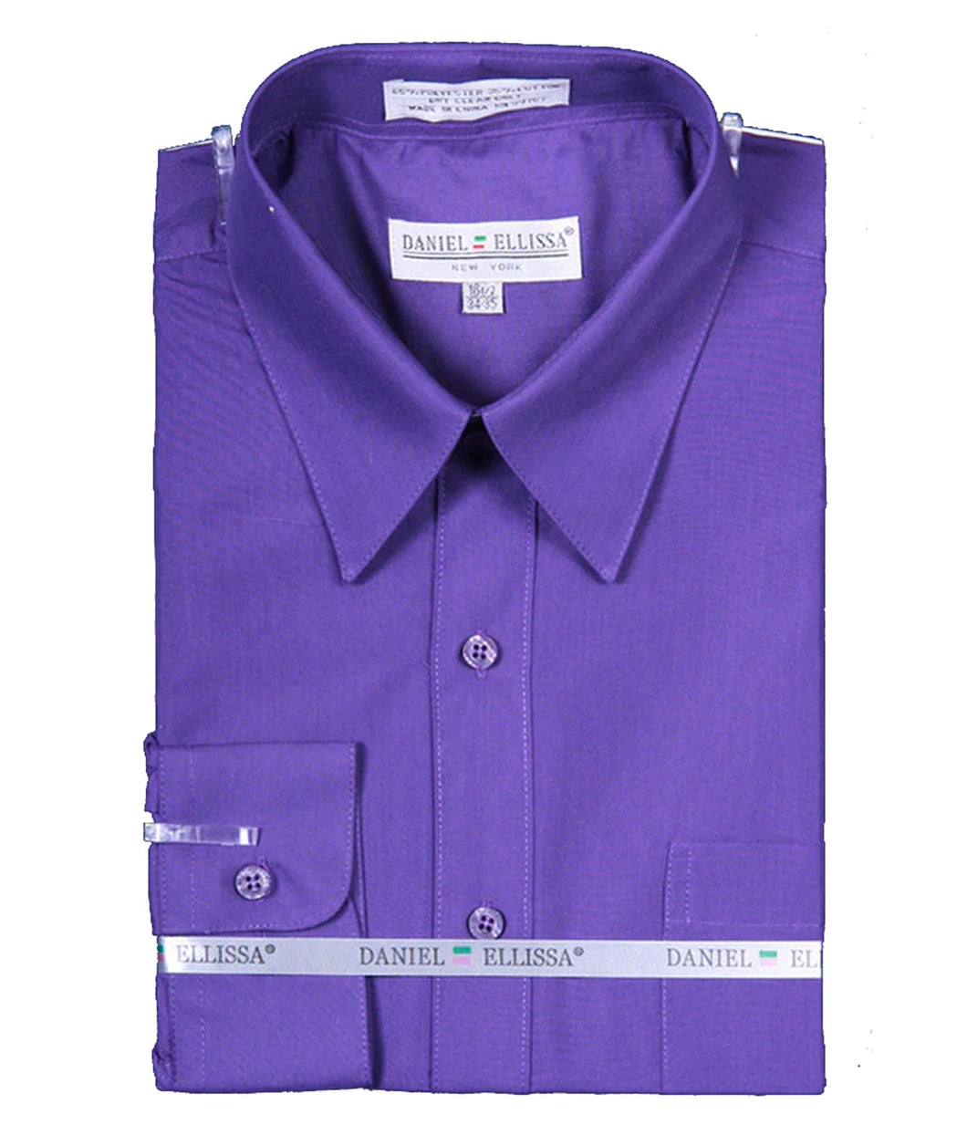 Men's Basic Dress Shirt  with Convertible Cuff -Color Purple