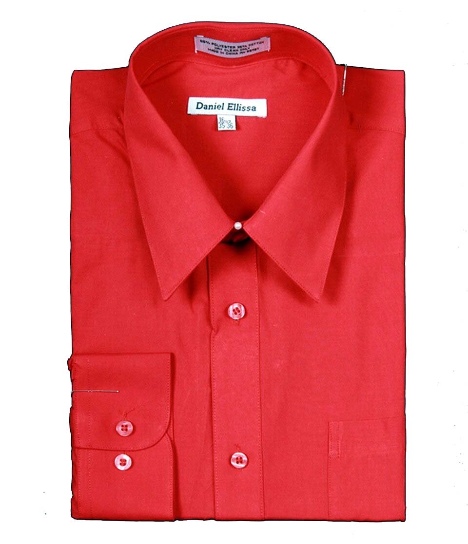 Men's Basic Dress Shirt  with Convertible Cuff -Color Red