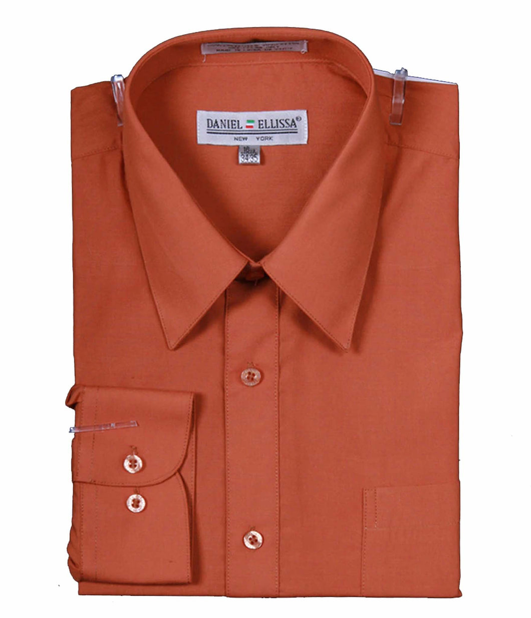 Men's Basic Dress Shirt  with Convertible Cuff -Color Rust