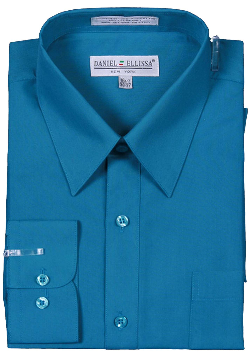 Men's Basic Dress Shirt  with Convertible Cuff -Color Teal