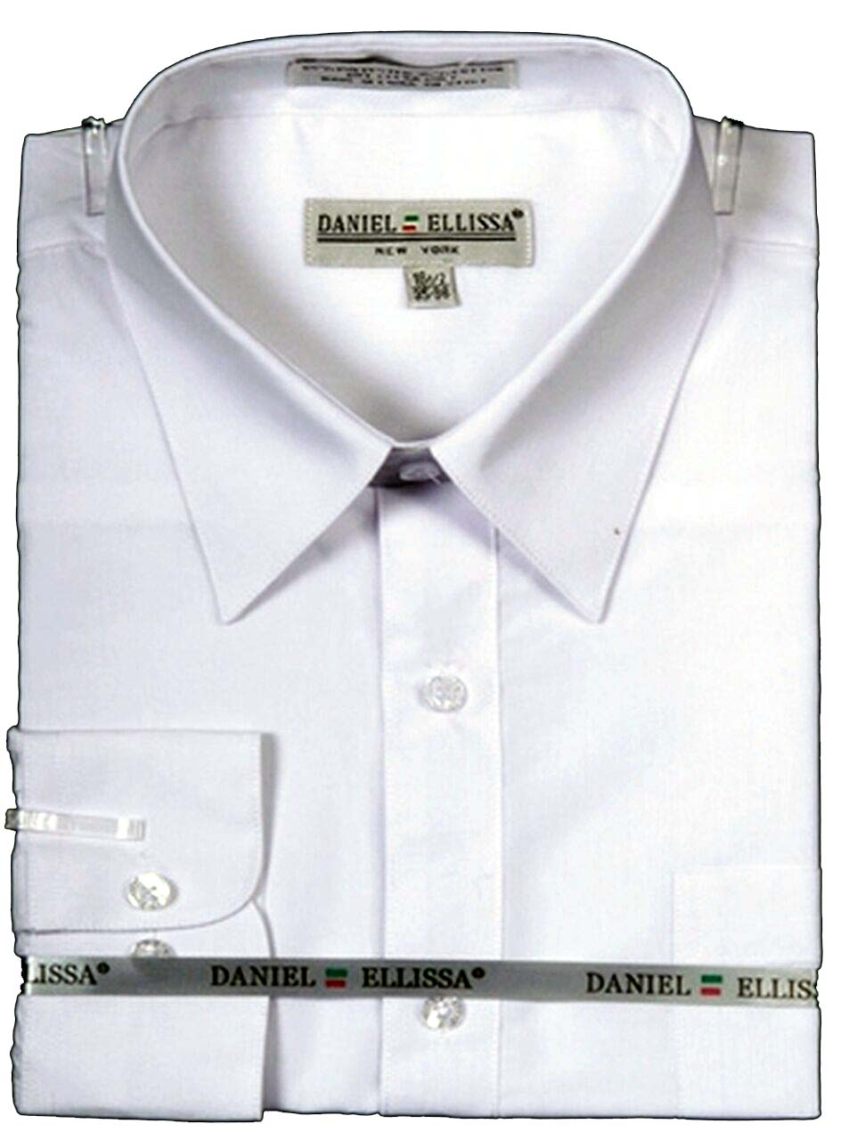 Men's Basic Dress Shirt with Convertible Cuff -Color White