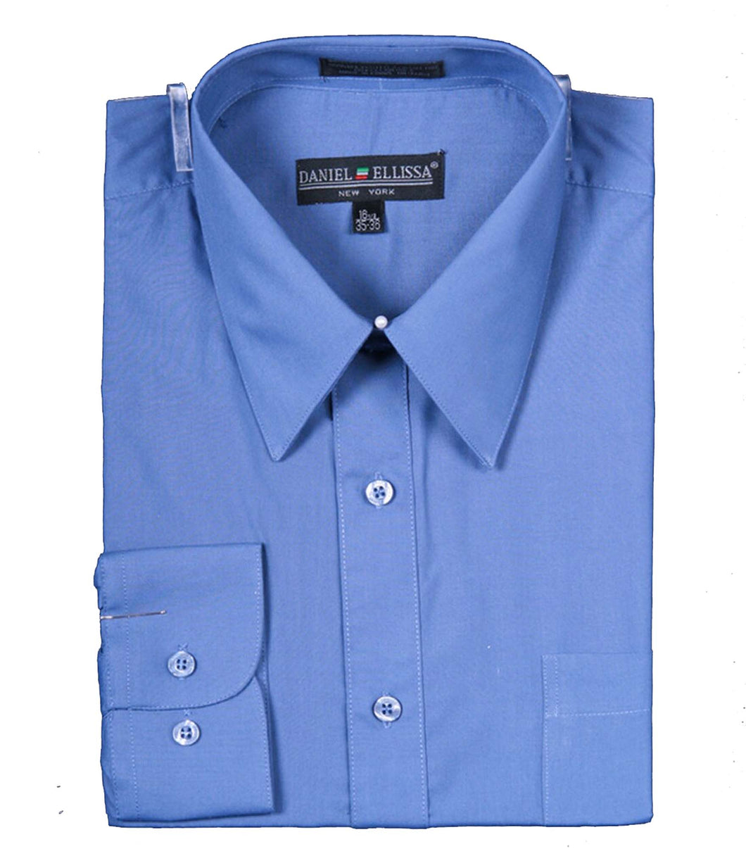 Men's Basic Dress Shirt  with Convertible Cuff -Denim Blue