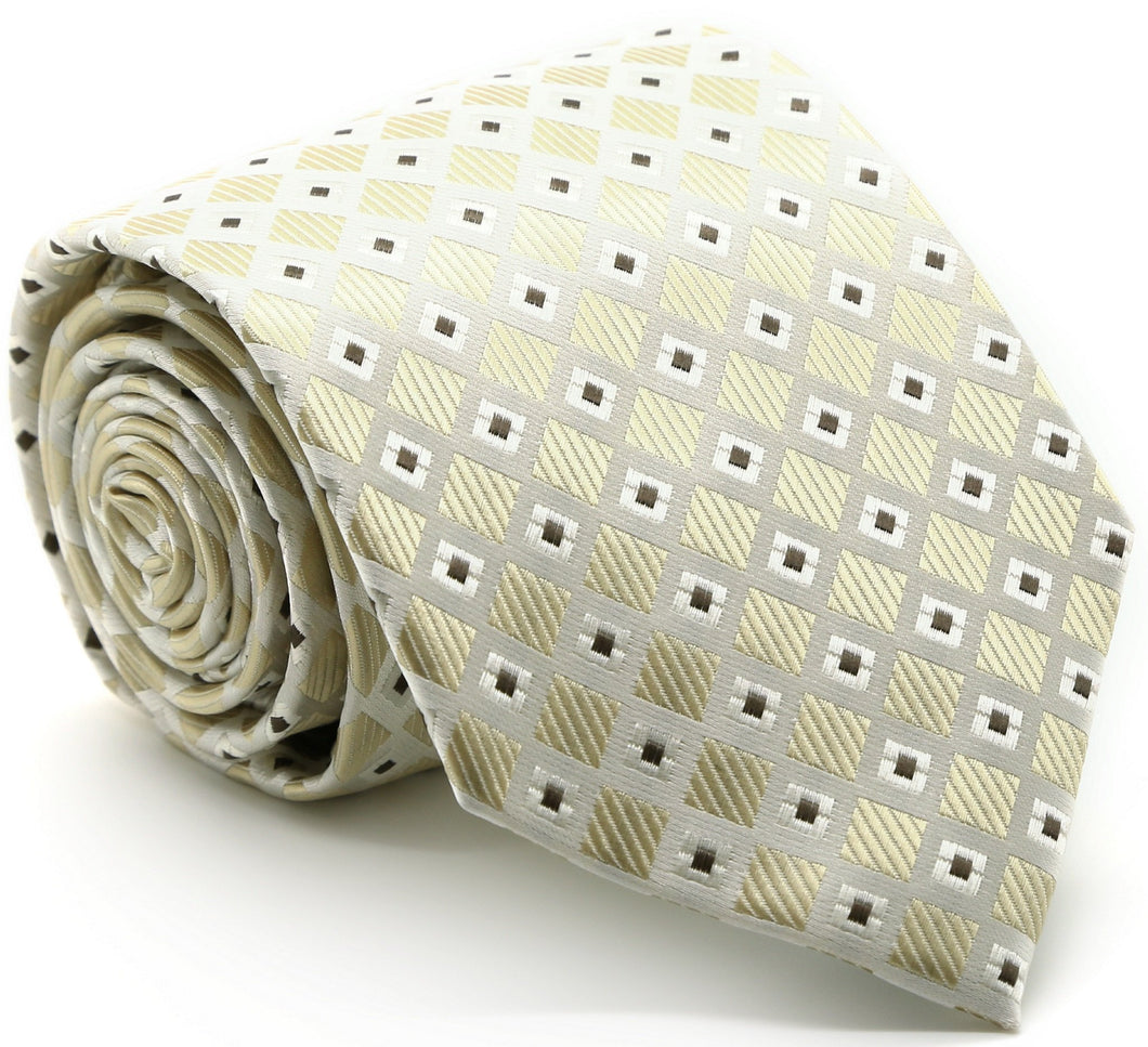 Mens Dads Classic Beige Geometric Pattern Business Casual Necktie & Hanky Set E-2 - Ferrecci USA 
