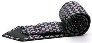 Mens Dads Classic Grey Geometric Pattern Business Casual Necktie & Hanky Set E-6 - Ferrecci USA 