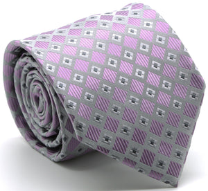 Mens Dads Classic Purple Geometric Pattern Business Casual Necktie & Hanky Set E-7 - Ferrecci USA 