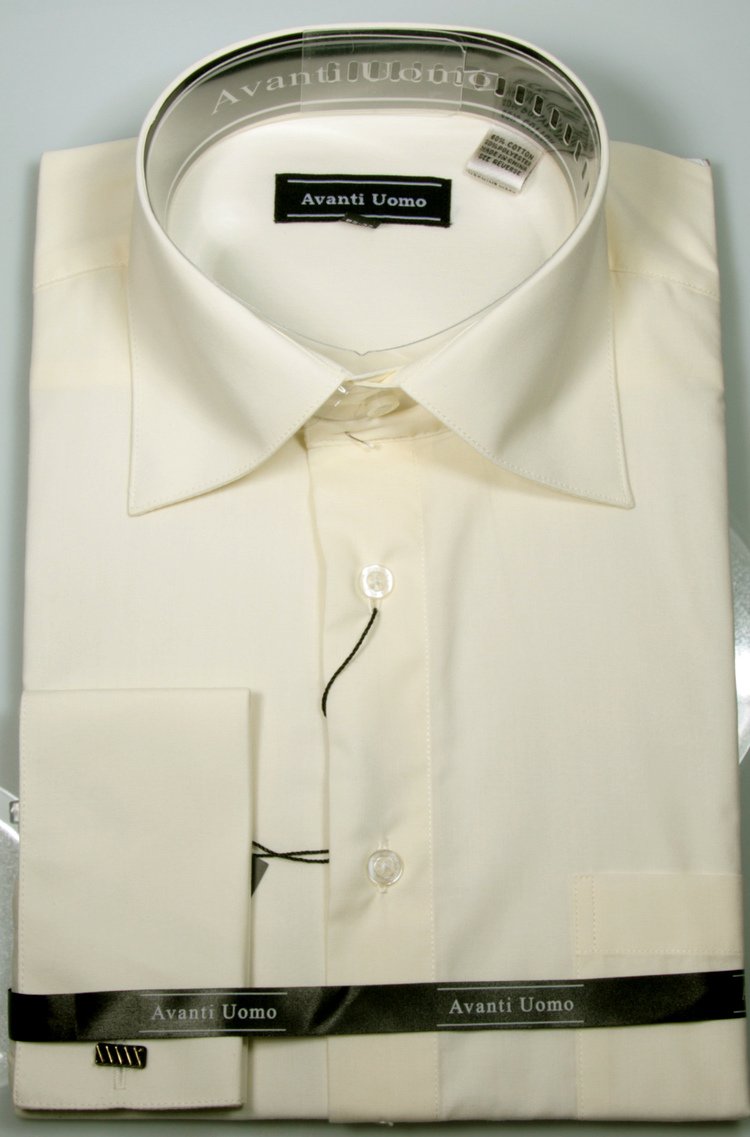 Men's French Cuff Dress Shirt Spread Collar- Color Ecru
