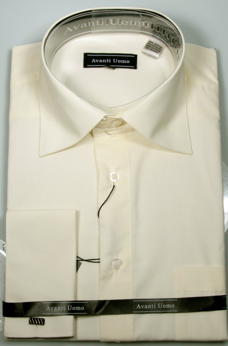 ivory colored mens dress shirts Men's French Cuff Dress Shirt Spread Collar- Color Ecru