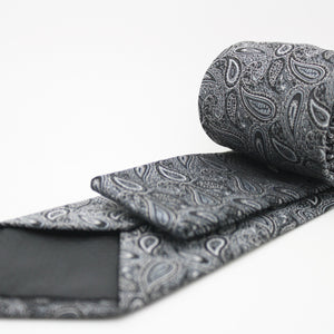 Mens Dads Classic Black Paisley Pattern Business Casual Necktie & Hanky Set EF-2 - Ferrecci USA 