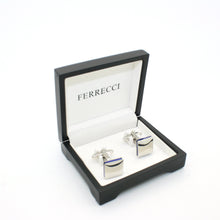 Load image into Gallery viewer, Silvertone Blue Lining Cuff Links With Jewelry Box - Ferrecci USA 
