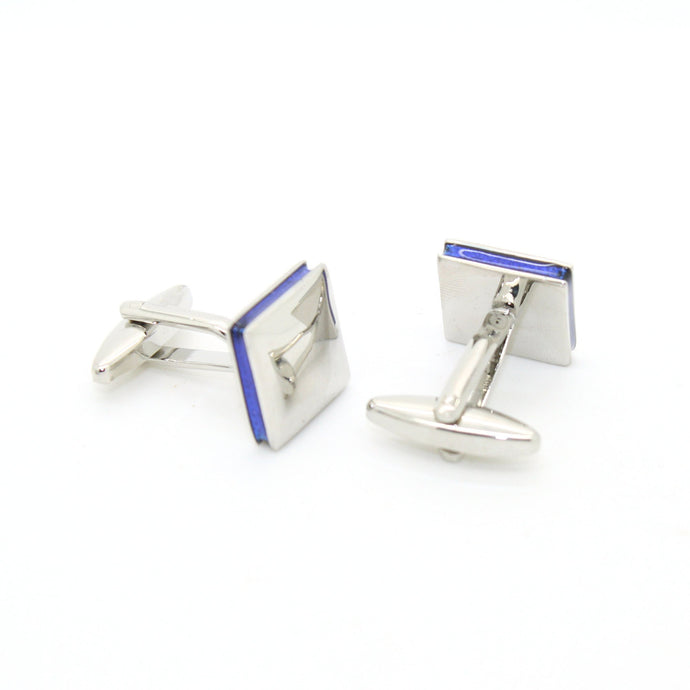 Silvertone Blue Lining Cuff Links With Jewelry Box - Ferrecci USA 