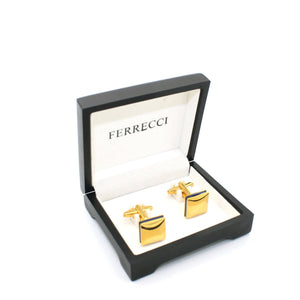 Goldtone Blue Lining Cuff Links With Jewelry Box - Ferrecci USA 