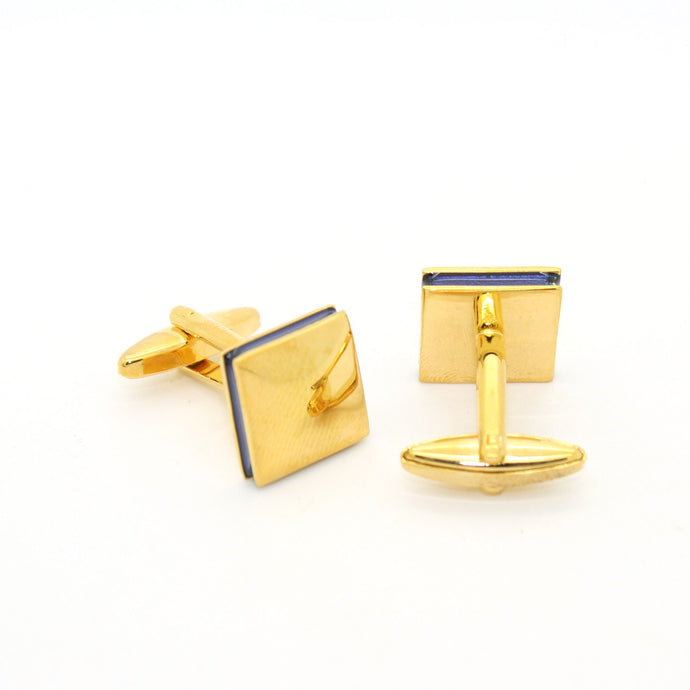 Goldtone Blue Lining Cuff Links With Jewelry Box - Ferrecci USA 