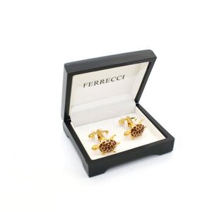 Goldtone Turtle Cuff Links With Jewelry Box - Ferrecci USA 