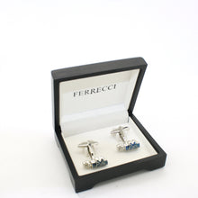 Load image into Gallery viewer, Silvertone Blue Wave Cuff Links With Jewelry Box - Ferrecci USA 
