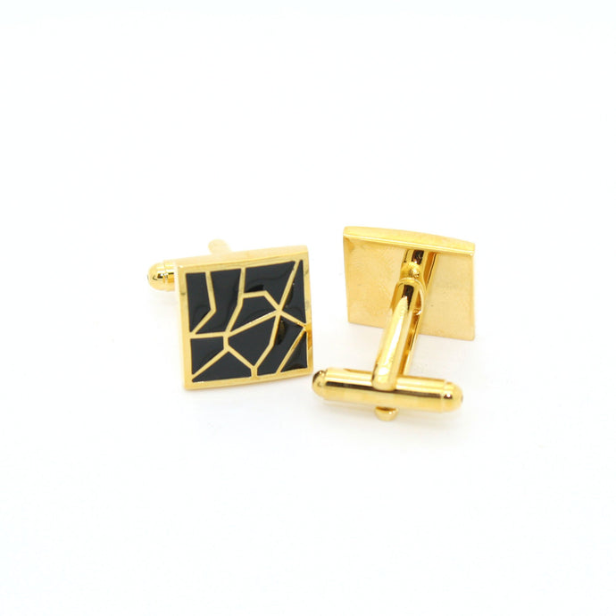 Goldtone Black Crackle Cuff Links With Jewelry Box - Ferrecci USA 