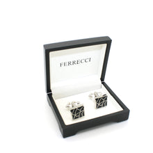 Load image into Gallery viewer, Silvertone Black Crackle Cuff Links With Jewelry Box - Ferrecci USA 
