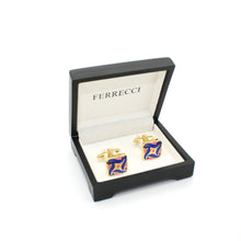 Load image into Gallery viewer, Goldtone Purple Swirl Cuff Links With Jewelry Box - Ferrecci USA 
