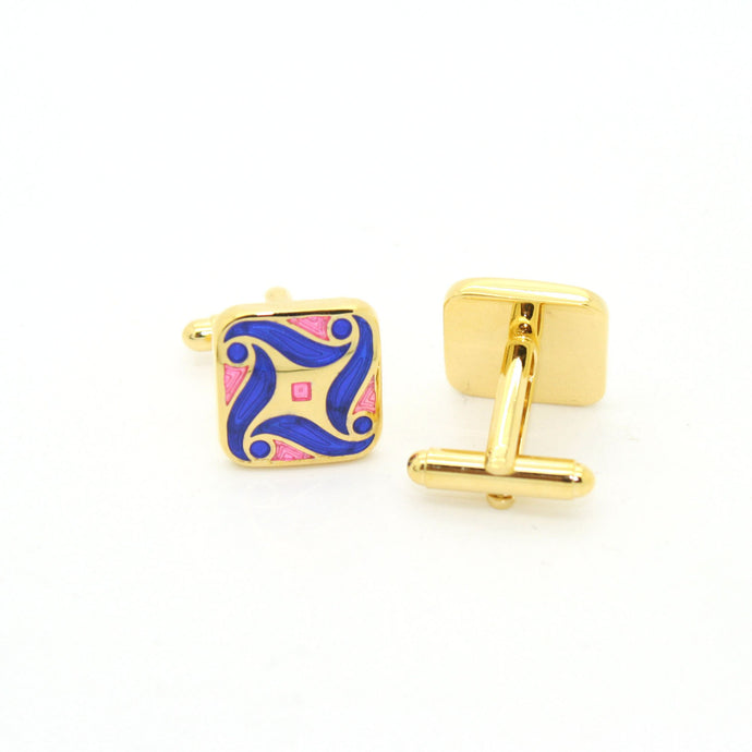 Goldtone Purple Swirl Cuff Links With Jewelry Box - Ferrecci USA 