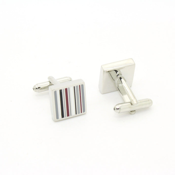 Silvertone Stripe Cuff Links With Jewelry Box - Ferrecci USA 