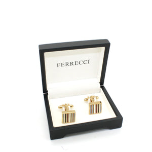 Goldtone Stripe Cuff Links With Jewelry Box - Ferrecci USA 