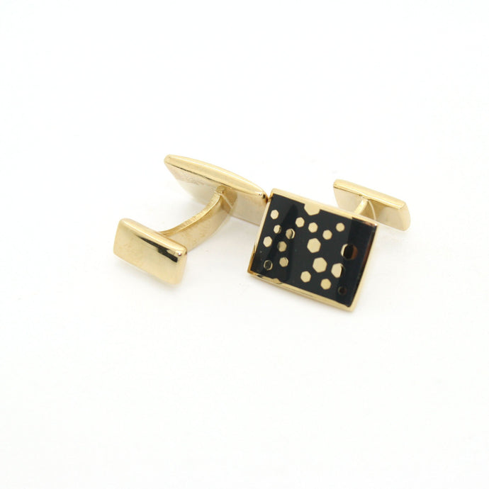 Goldtone Black Dot Design Cuff Links With Jewelry Box - Ferrecci USA 