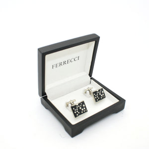 Silvertone Black Dot Design Cuff Links With Jewelry Box - Ferrecci USA 